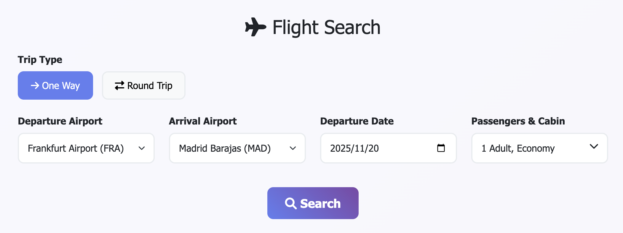Softprobe Demo Search Flight