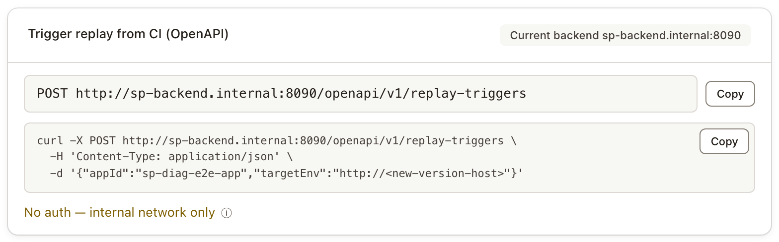 The CI trigger endpoint in settings